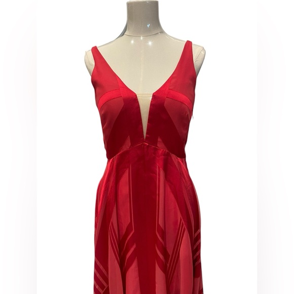 Adan Mattox Sleeves Dbl V Burn Hi-L Gown in Rub, size 8 NWT - Picture 2 of 13